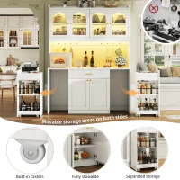 Modern Kitchen Cabinet with App-Controlled RGB LED, Storage Cabinet with Roll-Out Shelves and Glass Doors, 120L x 40W x 187H cm, White(m-6)