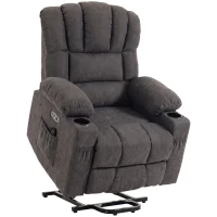 HOMCOM Elektrischer Aufstehsessel mit Massage & Wärme, Relaxsessel für Senioren, Taschenfederkern, Grau(m-1)