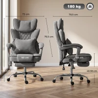 HOMCOM Cadeira de Escritório com Função de Massagem e Aquecimento até 180 kg Ajustável Aparência de Linho Apoio Lombar Assento Amplo Cinza(m-3)