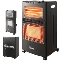 Outsunny Chauffage d'Appoint Gaz et Électrique 4200W/1200W Infrarouge Pliable 3 Niveaux 2 Freins Sécurité ODS 45x42x75cm Noir(m-19)
