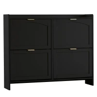 Modern Wooden Shoe Cabinet with 4 Flip Drawers, Space-Saving Storage Organiser with Side Umbrella Hooks, 110L x 24W x 90H cm, Black(m-13)