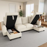 Modern Chenille U-Shaped Sectional Sofa with 2 Storage Chaise Lounges, Soft Convertible Couch with 2 Square Cushions, 272L x 131.5W x 84H cm, Beige(m-5)