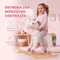 AIYAPLAY Caballito Balancín para Bebés Diseño Unicornio con Sonido Caballo Balancín Base de Madera para Niños 1-3 Años Crema(m-6)
