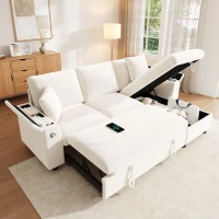 L-Shaped Sofa Bed with USB/USB-C Ports and Pull-Out Sleeper, Soft Reversible Corner Couch with Hidden Chaise Storage, 200L x 137W x 85H cm, Beige(m-8)