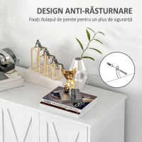 HOMCOM Mobilă Multifuncțională din MDF cu 4 Niveluri, 2 Rafturi Reglabile și 5 Picioare de Susținere, 120x37x75 cm, Albă(m-7)