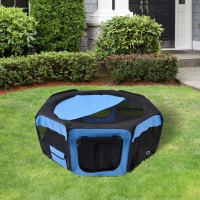 PawHut Parque Plegable para Perros y Gatos Corralito Portátil para Animales Pequeños Impermeable de Tela Oxford Ø90x41 cm Azul(m-2)