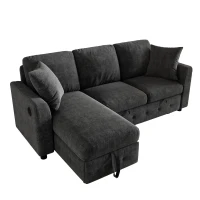 Modern Chenille L-Shaped Sectional Sofa with Storage Chaise Lounge, Soft Convertible Sleeper Couch with 2 Cushions, 200L x 130.5W x 83.5H cm, Gray(m-12)