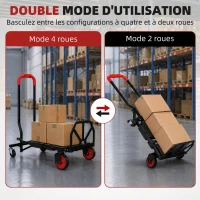 HOMCOM Diable et Chariot de Transport à Roulettes Pliable 2-en-1, Charge Max 120 kg, Base Rabattable, Acier, 83x44x78cm, Rouge(m-4)