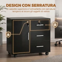 HOMCOM Mobile Con 3 Cassetti, Mensola Regolabile, Supporto Stampante e Serratura, Nero(m-5)