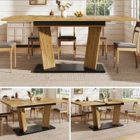 Modern Extendable Dining Table with Grooved Support Legs, Space-Saving Kitchen Table for Flats and Dining Rooms, 120L x 80W x 76H cm, Oak(m-1)