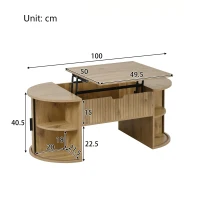 Modern Height-Adjustable Coffee Table with Storage and Sliding Doors, Space-Saving Storage Table for Apartments, 100L x 50W x 40.5H cm, Wood(m-3)