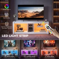 HOMCOM TV Stand Cabinet with LED Lights and Remote Control for TVs up to 65", Entertainment Centre with Storage Shelves, White(m-4)