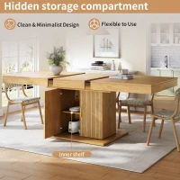 Extendable Dining Table with Integrated Storage, Space-Saving Kitchen Table with Grooved Doors and Shelves, 140-180L x 90W x 75H cm, Natural(m-4)