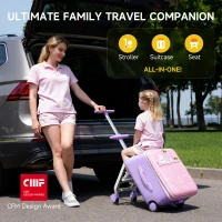 Fun Ride-On Kids Suitcase with Universal 360 Wheels, 3-in-1 Trolley Cabin Hand Luggage Carry On Bag with Armrests, 39L x 28.5W x 57H cm, Pink(m-3)