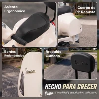 AIYAPLAY Moto Eléctrica para Niños Licencia Mini Vespa GTS 2 Ruedas Auxiliares Batería de Litio Faro Bocina Respaldo Blanco(m-7)