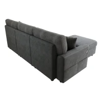 Modern Upholstered Sectional Sofa with USB Type-C Charging Ports, Soft Convertible Couch with 2 square cushions, 223L x 146W x 84H cm, Dark Grey(m-7)
