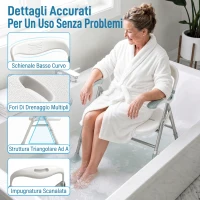 HOMCOM Sedia Doccia Pieghevole con Braccioli Ribaltabili, Sgabello Regolabile in Altezza, Senza Attrezzi, 136 kg(m-7)