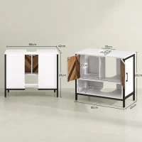 HOMCOM Under Sink Bathroom Cabinet, Rustic Under Sink Cabinet for Basin with or without Pedestal, Cream White and Walnut(m-3)