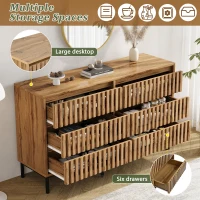 Modern Sideboard with 6 Ventilated Openwork Drawers, Practical Storage Cabinet for Hallway and Living Room, 120L x 40W x 81H cm, Natural(m-4)