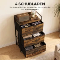 HOMCOM Kommode, Sideboard, 4 Stoffschubladen, Industrial Design, 50x29x85cm, Braun/Schwarz(m-4)