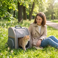 PawHut Pet Backpack Carrier, Foldable Pet Carrier Backpack for Mini Dogs Cats Up to 5 kg, with Mesh Window, Grey(m-2)