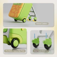 Fun Ride-On Kids Suitcase with 3-in-1 Stroller Function, Lightweight Trolley Cabin Luggage with One-Button Brake, 39L x 28.5W x 57H cm, Green(m-7)
