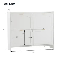 Modern Wooden Shoe Cabinet with 4 Flip Drawers and Open Shelves, Space-Saving Organiser Cupboard for Hallway, 110L x 24W x 90H cm, White(m-3)