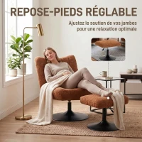 HOMCOM Fauteuil de Salon avec Repose-Pied Réglable, Fauteuil d'Appoint Capitonné en Velours Effet Motifs Gouttes d'Eau, Marron(m-4)