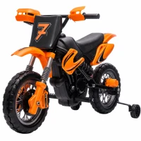 AIYAPLAY Moto Eléctrica Niños 12V 2 Ruedas Auxiliares Desmontables 2 Motores Suspensión Trasera 3 km/h 3-6 Años Naranja(m-17)