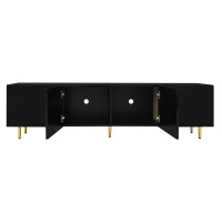 High-Gloss TV Cabinet with Four Soft-Close Doors, Modern Entertainment Stand for Living Room, 170L × 35W × 46H cm, Black+Gold(m-7)