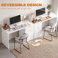 HOMCOM Computer Desk with Drawer, 120 cm Reversible Office Desk, Cabinet, Adjustable Shelf, Thick Top, White(m-4)