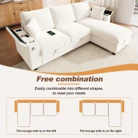 L-Shaped Sofa Bed with USB/USB-C Ports and Pull-Out Sleeper, Soft Reversible Corner Couch with Hidden Chaise Storage, 200L x 137W x 85H cm, Beige(m-4)