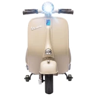 AIYAPLAY Mota Elétrica Infantil VESPA com Arranque Suave, Rodinhas, Luz, Música e USB - Branco(m-16)