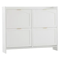Modern Wooden Shoe Cabinet with 4 Flip Drawers and Open Shelves, Space-Saving Organiser Cupboard for Hallway, 110L x 24W x 90H cm, White(m-14)