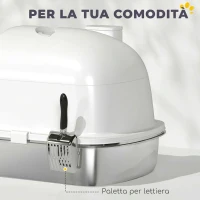 PawHut Lettiera Gatto Chiusa L in Acciaio Inox con Maniglia, Paletta, Pacchetto Deodorante, Antiperdita, Bianco(m-6)