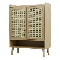 Modern Shoe Cabinet Storage Combo with 5-Tier Shelves, Freestanding Cupboard Organiser with Rattan Doors, 80L x 35W x 105H cm, Light Oak(m-13)
