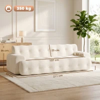 HOMCOM Sofá 3 Plazas de Chenilla sin Armazón con Asiento Profundo y Diseño Capitoné Blanco Crema(m-3)