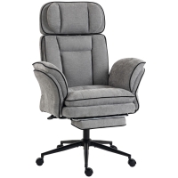 HOMCOM Silla de Escritorio con Reposapiés Reposabrazos Abatibles Respaldo Alto y Reclinable 145° Reposacabezas Ajustable Gris