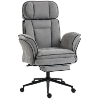 HOMCOM Silla de Escritorio con Reposapiés Reposabrazos Abatibles Respaldo Alto y Reclinable 145° Reposacabezas Ajustable Gris(m-1)