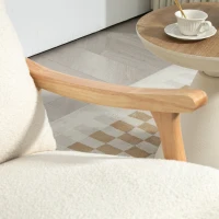 HOMCOM Upholstered Rocking Chair, Teddy Fleece Fabric, High Back, Armrests, Rubberwood Legs, Cream White(m-9)