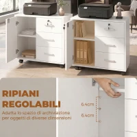 HOMCOM Schedario per Ufficio con 3 Cassetti e Armadietto con 3 Ripiani Regolabili, in Legno, 60x40x56 cm, Bianco(m-6)