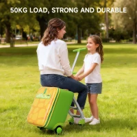 Fun Ride-On Kids Suitcase with 3-in-1 Stroller Function, Lightweight Trolley Cabin Luggage with One-Button Brake, 39L x 28.5W x 57H cm, Green(m-6)