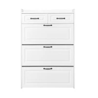 Modern Wooden Shoe Cabinet with 3 Flip Louvered Doors and 2 Drawers, Space-Saving Entryway Storage for Hallway, 80L x 23.5W x 131H cm, White(m-2)