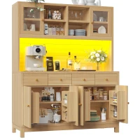 Modern Tall Buffet Cabinet with App-Controlled RGB LED, Versatile Storage Cabinet for Kitchen and Dining Room, 140L x 38.5W x 180H cm, Natural(m-11)
