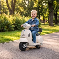 AIYAPLAY Moto Eléctrica para Niños Licencia Mini Vespa GTS 2 Ruedas Auxiliares Batería de Litio Faro Bocina Respaldo Blanco(m-11)