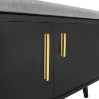 Modern Entryway Shoe Bench Storage Cabinet with Adjustable Shelves, Soft Storage Organiser Unit with Metal Handles, 100L x 34W x 69H cm, Black(m-11)