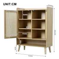 Modern Shoe Cabinet Storage Combo with 5-Tier Shelves, Freestanding Cupboard Organiser with Rattan Doors, 80L x 35W x 105H cm, Light Oak(m-3)