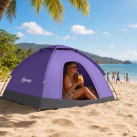 Outsunny 2 Person Camping Tent, Dome Tent with Zipped Doors, Storage Pocket, Portable Handy Bag, Light Purple(m-8)