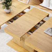 Extendable Dining Table with Integrated Storage, Space-Saving Kitchen Table with Grooved Doors and Shelves, 140-180L x 90W x 75H cm, Natural(m-8)