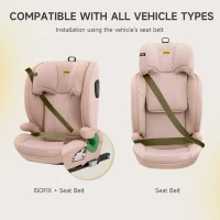 Highback Booster Seat with ISOFIX and I-Size R129, Adjustable Car Seat with 10-Position Headrest for 100-150 cm, 44L x 46W x 80H cm, Pink(m-8)